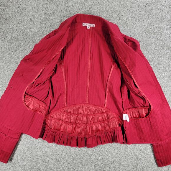 VTG 6 Degrees Y2K Cropped Jacket Juniors M Red Layered Ruffle Back Fitted Button - Picture 6 of 16